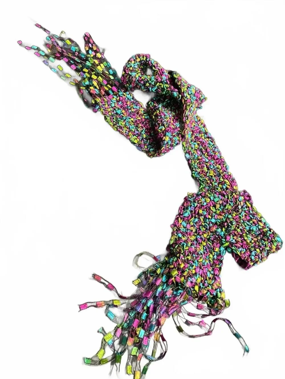 Colorful Handmade Crochet Scarf with Fringe